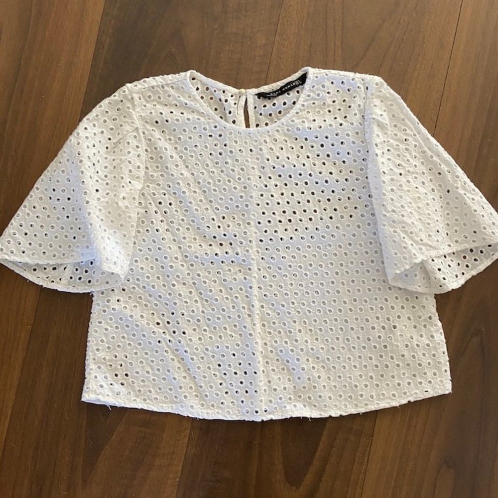 Zara White Eyelet Blouse - Size S